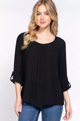 3/4 Roll Up Slv Pleated Blouse