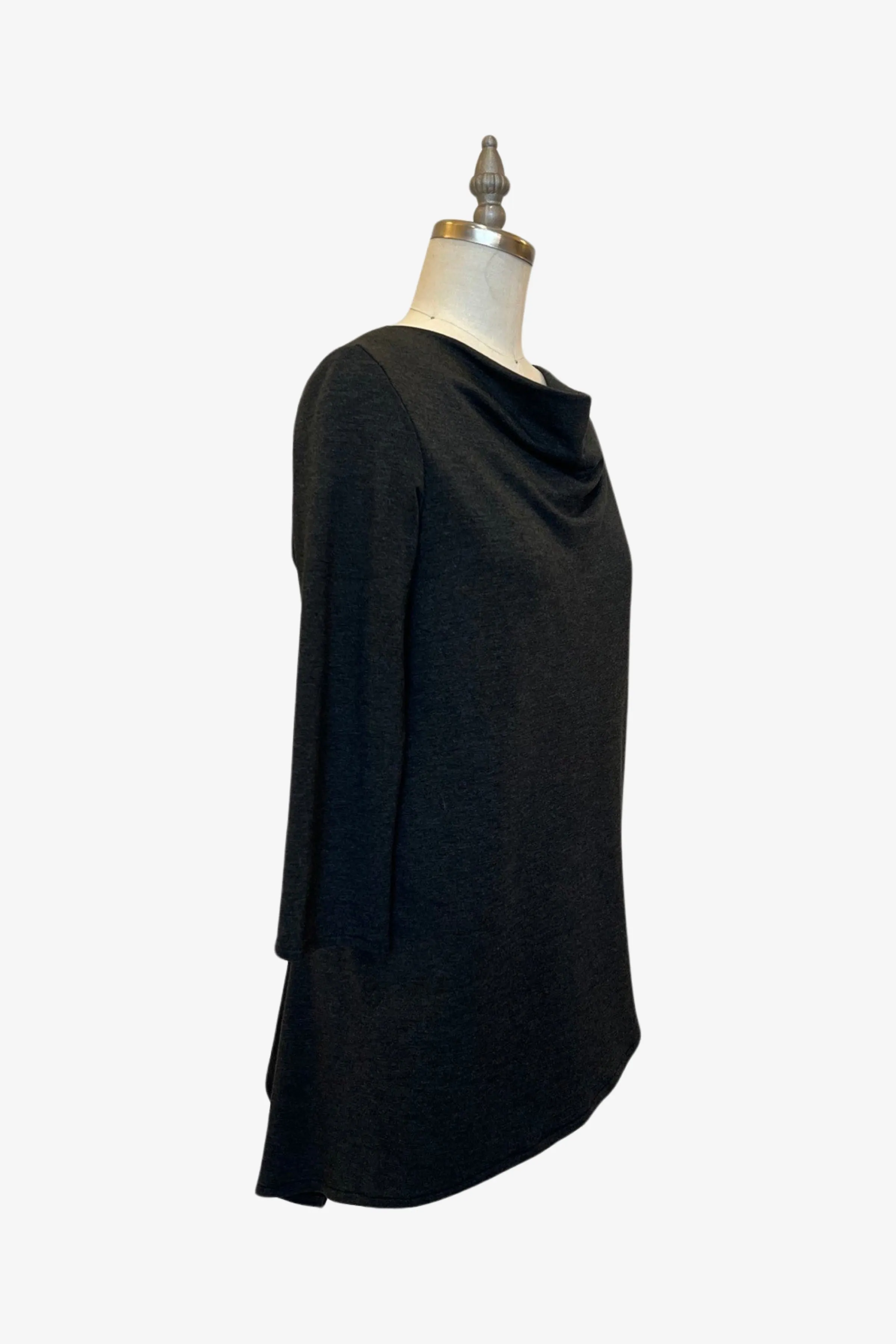 3/4 Sleeve Trapezoid Tunic | Charcoal Fleece