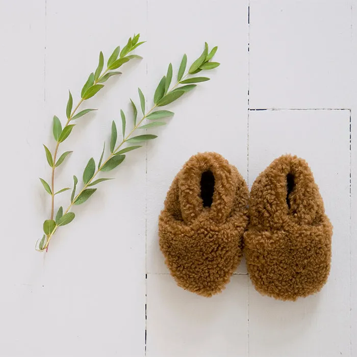 ADVICE Baby Article Two Vegan Shearling Booties Earth Brown