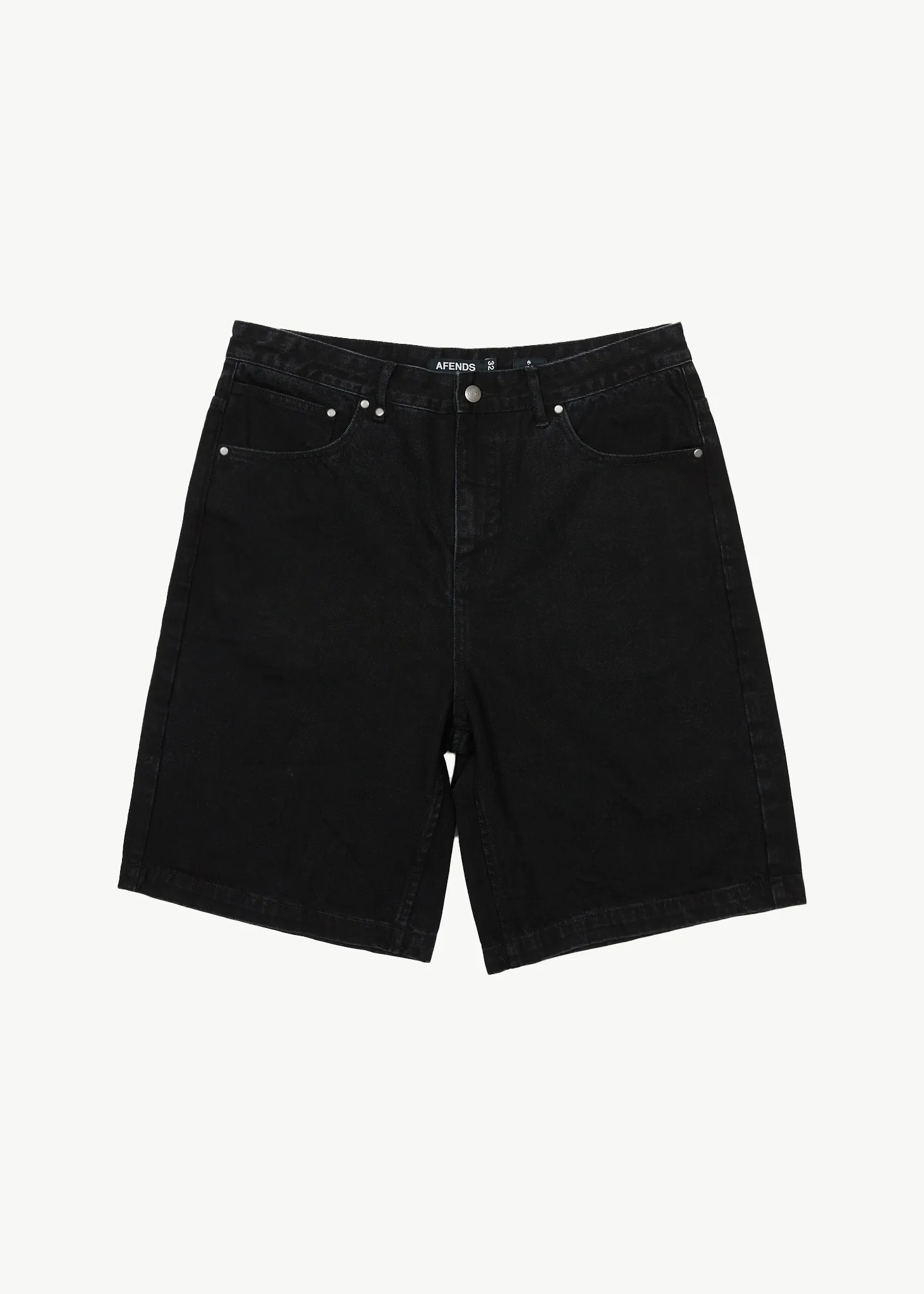 AFENDS Mens Lil C - Denim Baggy Fit Short - Washed Black