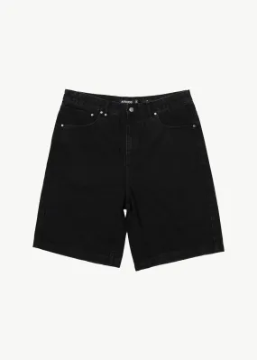 AFENDS Mens Lil C - Denim Baggy Fit Short - Washed Black