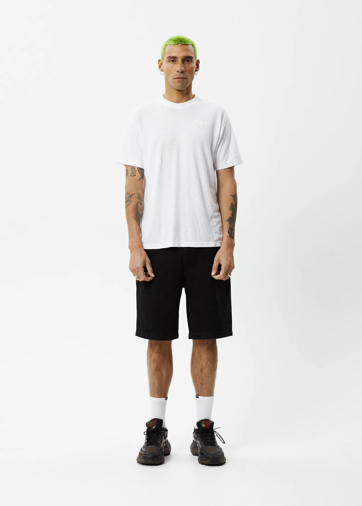 AFENDS Mens Lil C - Denim Baggy Fit Short - Washed Black