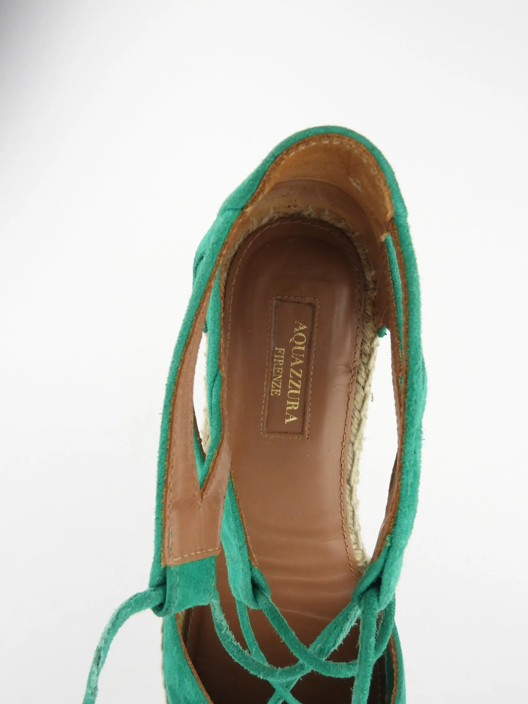 Aquazzura Green Suede Leather Belgravia Flat Espadrille Sandals - 38