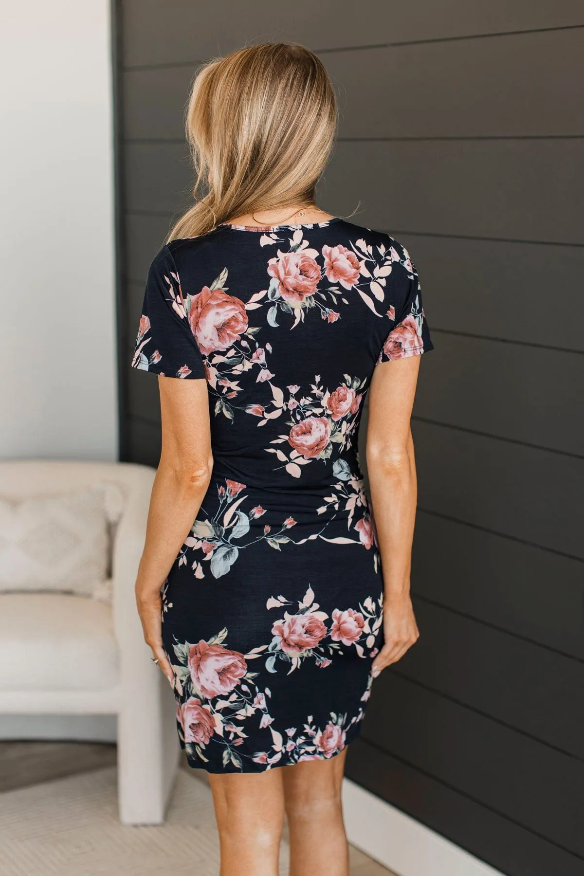 Ask For A Dance Floral Dress- Navy