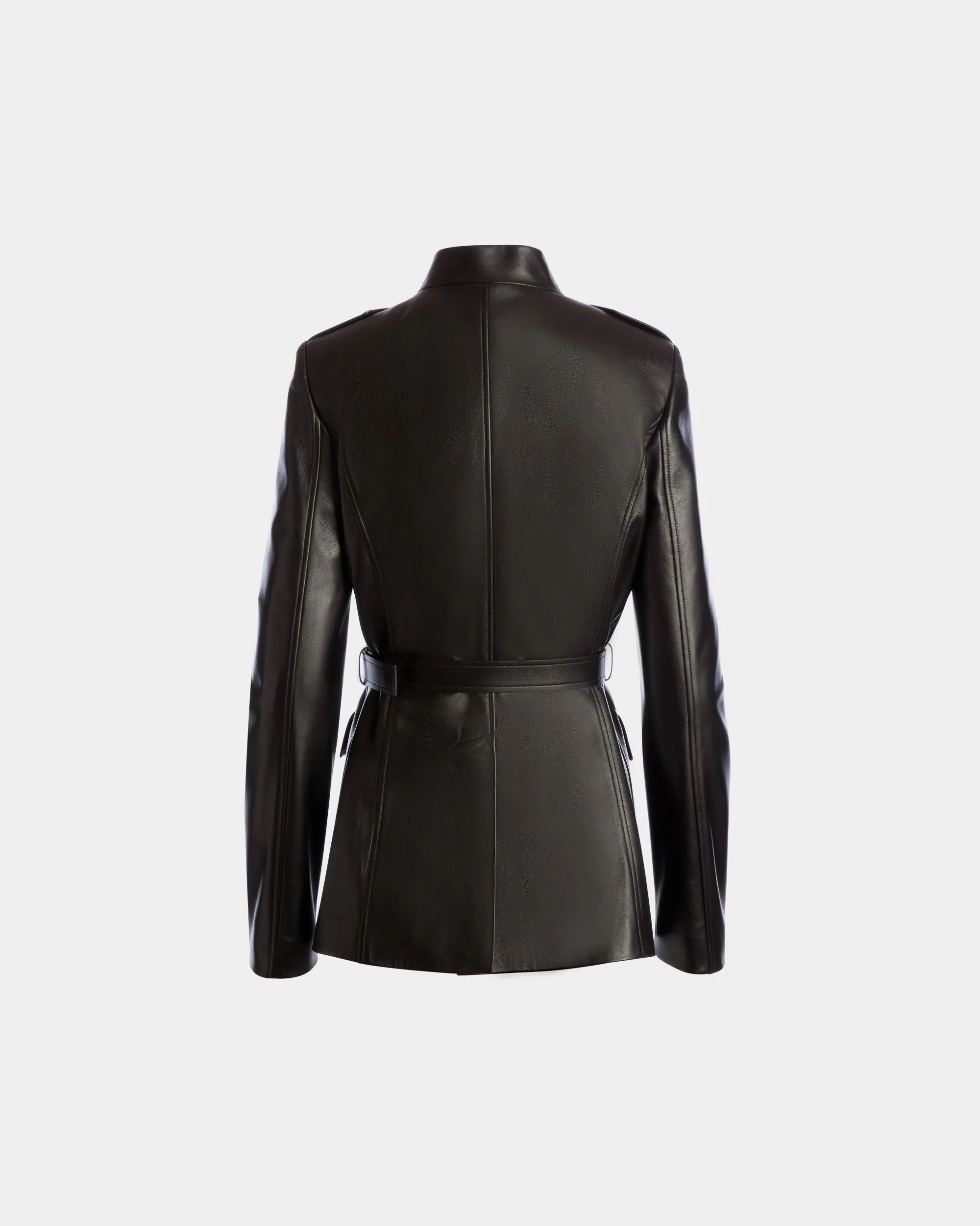 Belted Jacket In Black Leather 