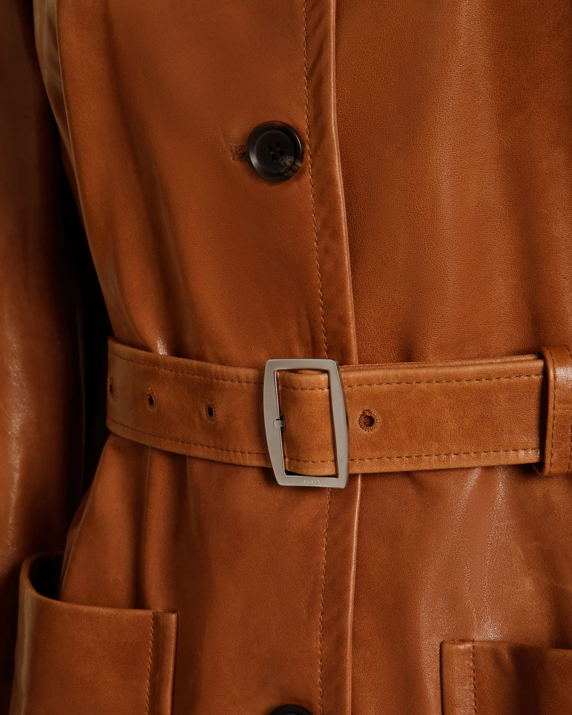 Belted Jacket in Brown Leather 