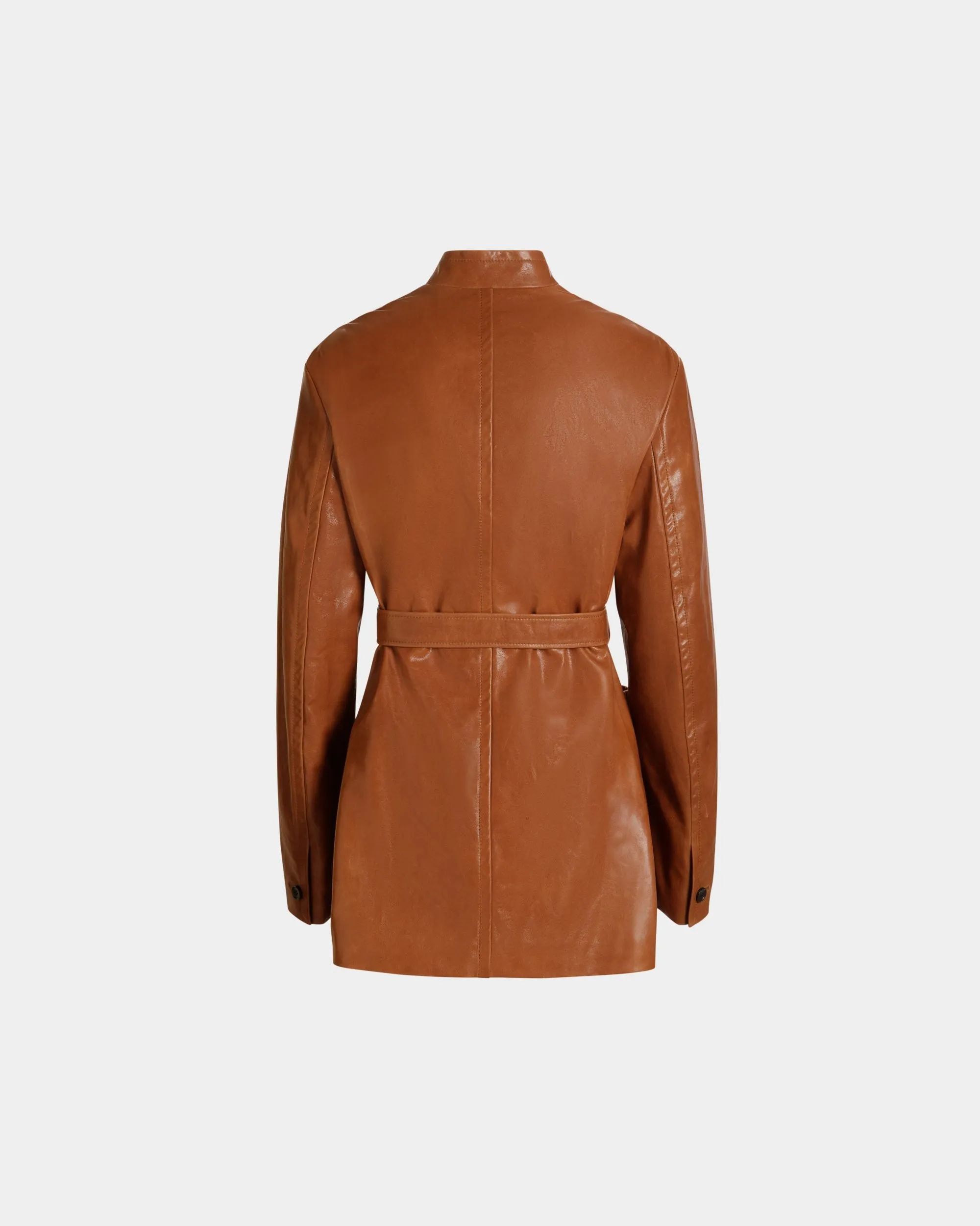 Belted Jacket in Brown Leather 