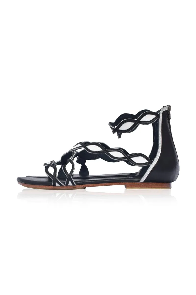 Blossom Leather Sandals in Black and White