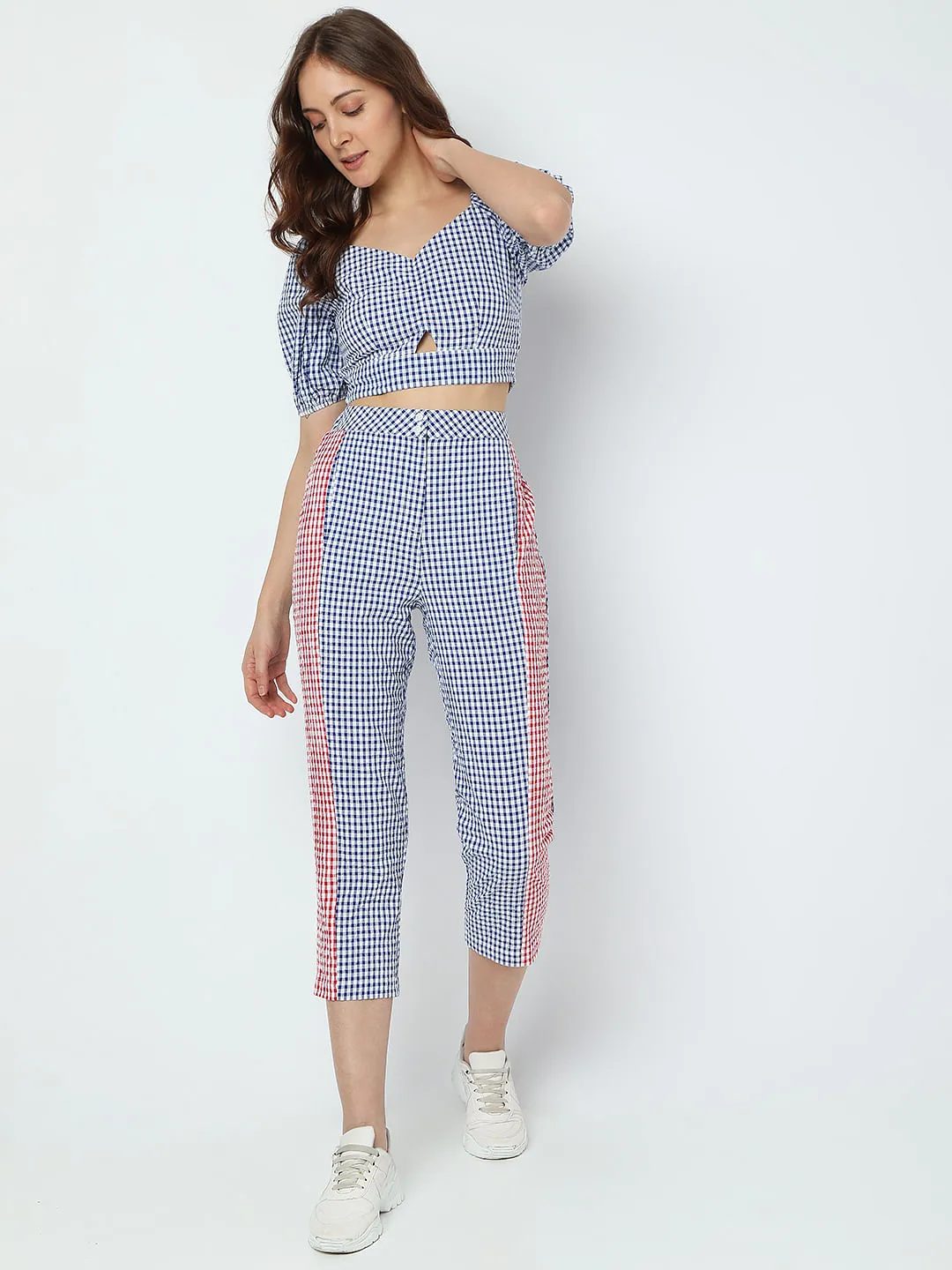 Blue Check Straight Fit Co-ord Set Pants