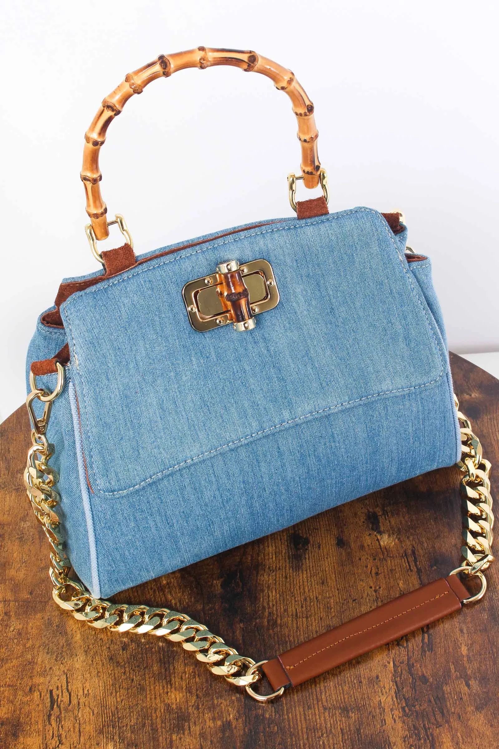 Borsa Denim Tracolla Catena Denim Chiaro