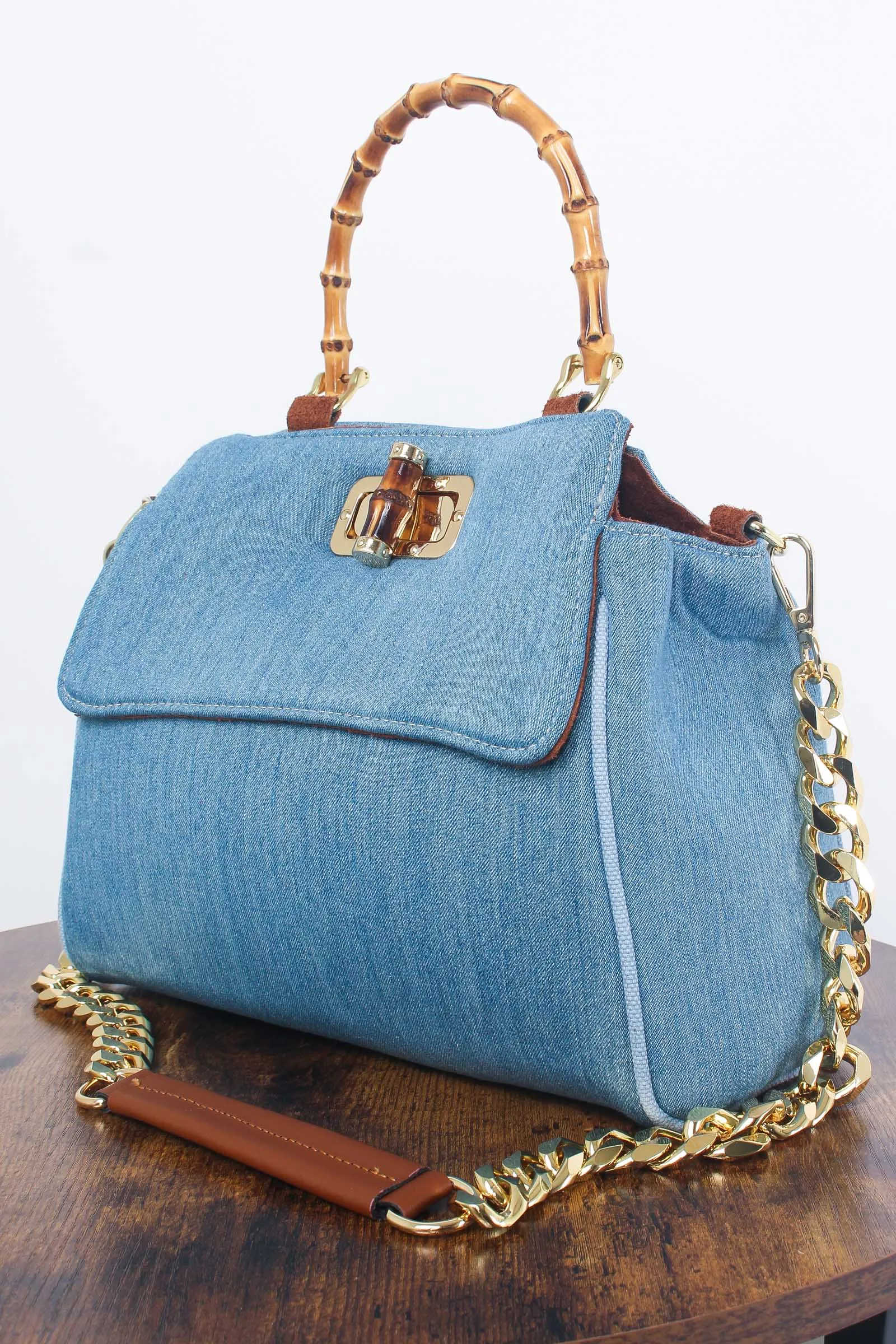 Borsa Denim Tracolla Catena Denim Chiaro