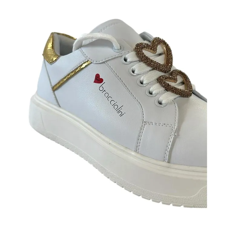 Braccialini BB106 Scarpe Donna Sneakers Platform Gioiello Bianco Oro