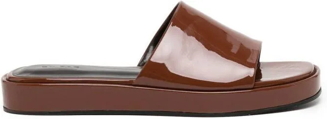 BY FAR Shana patent leather sandals Brown