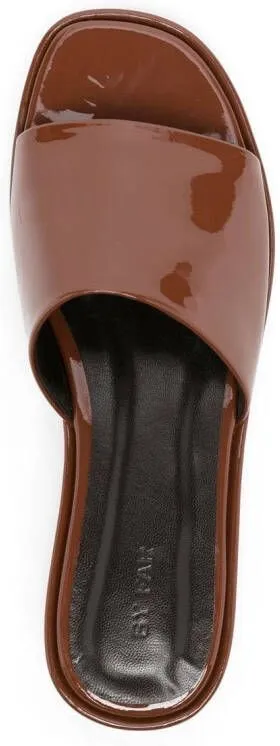 BY FAR Shana patent leather sandals Brown