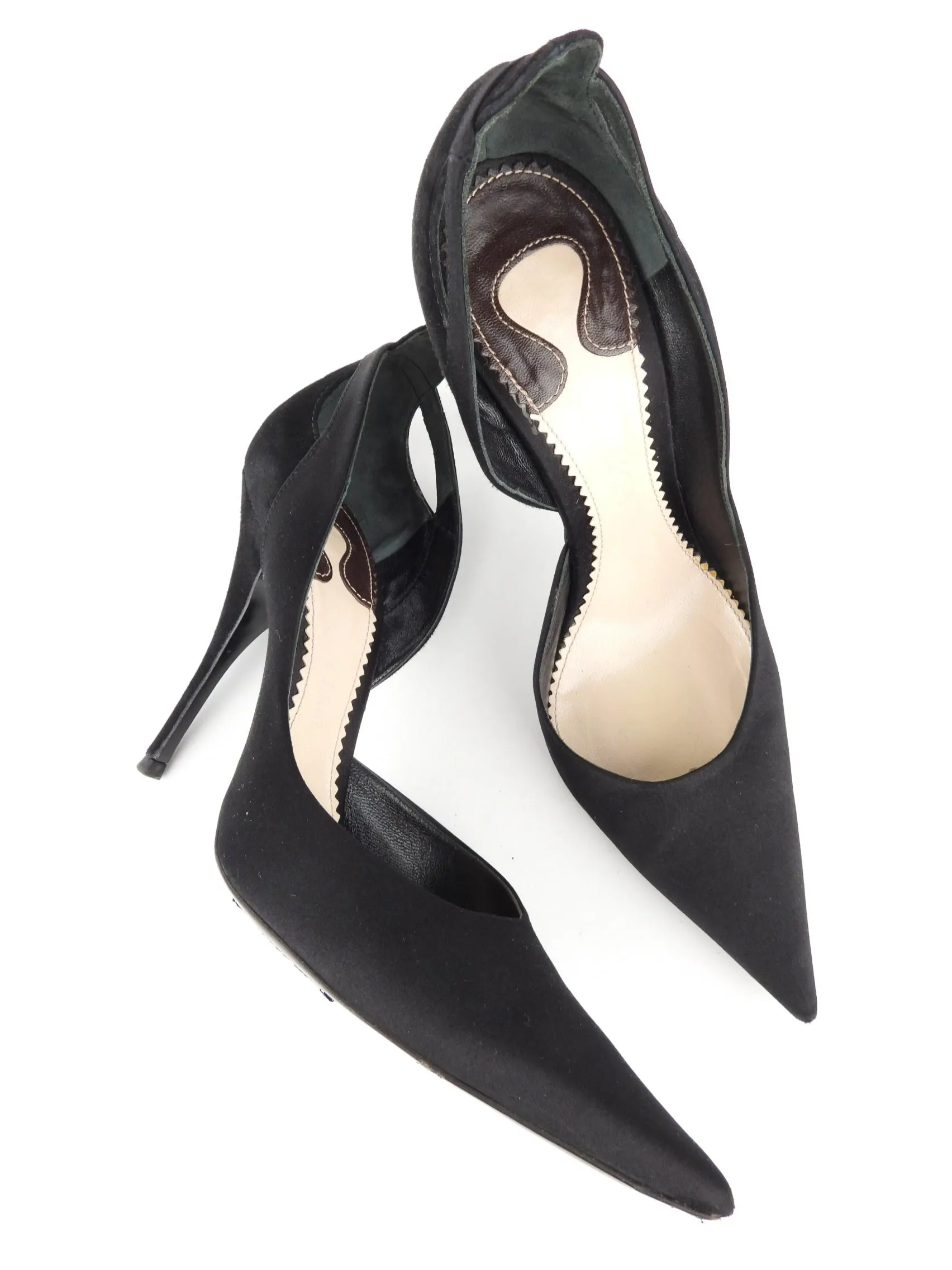 Chloe Black Satin and Suede Leather Stiletto Heel Pumps - 38