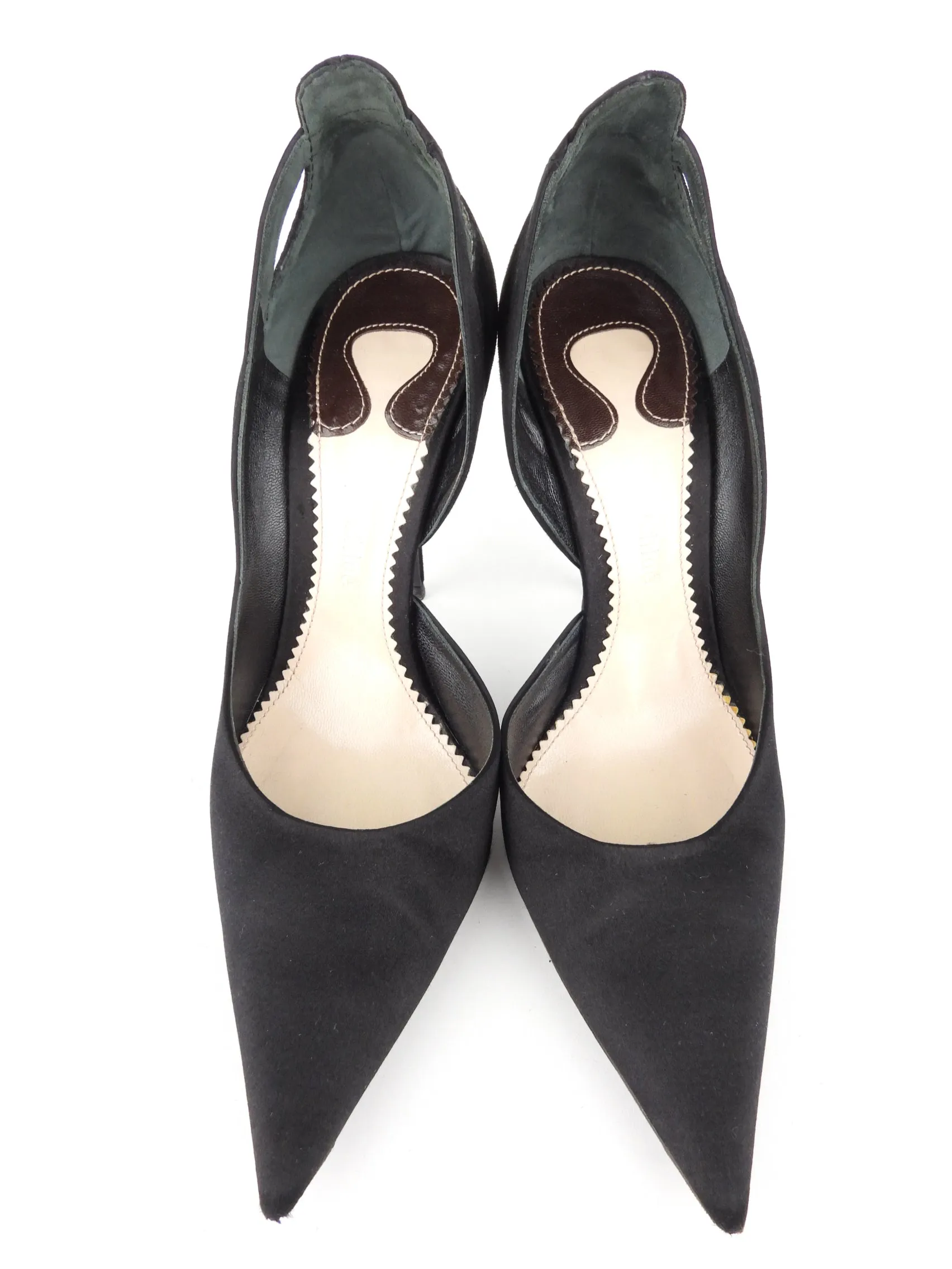 Chloe Black Satin and Suede Leather Stiletto Heel Pumps - 38