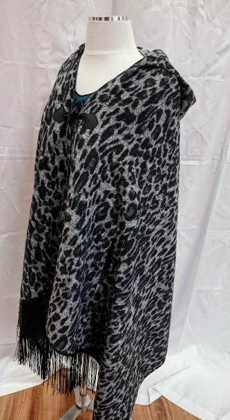 CLEARANCE Cripple Creek Open Front Black and Grey Leopard Print Poncho