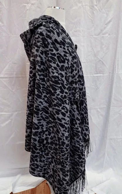 CLEARANCE Cripple Creek Open Front Black and Grey Leopard Print Poncho