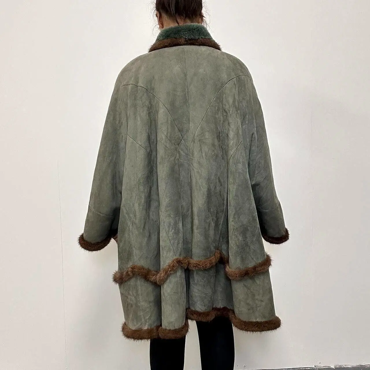 Confezioni in Pelle Sheepskin Shealing Suede Green Coat UK 16