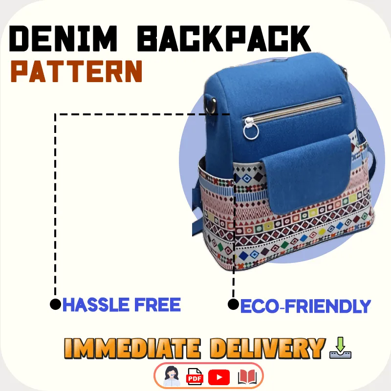 Denim Multi-Pocket Backpack PDF Download Pattern (3 sizes included)