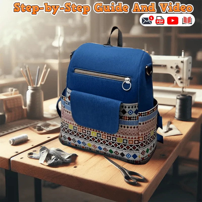 Denim Multi-Pocket Backpack PDF Download Pattern (3 sizes included)