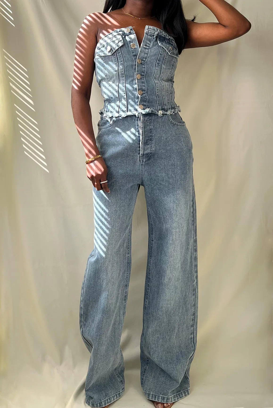 Denim Strapless Jumpsuit