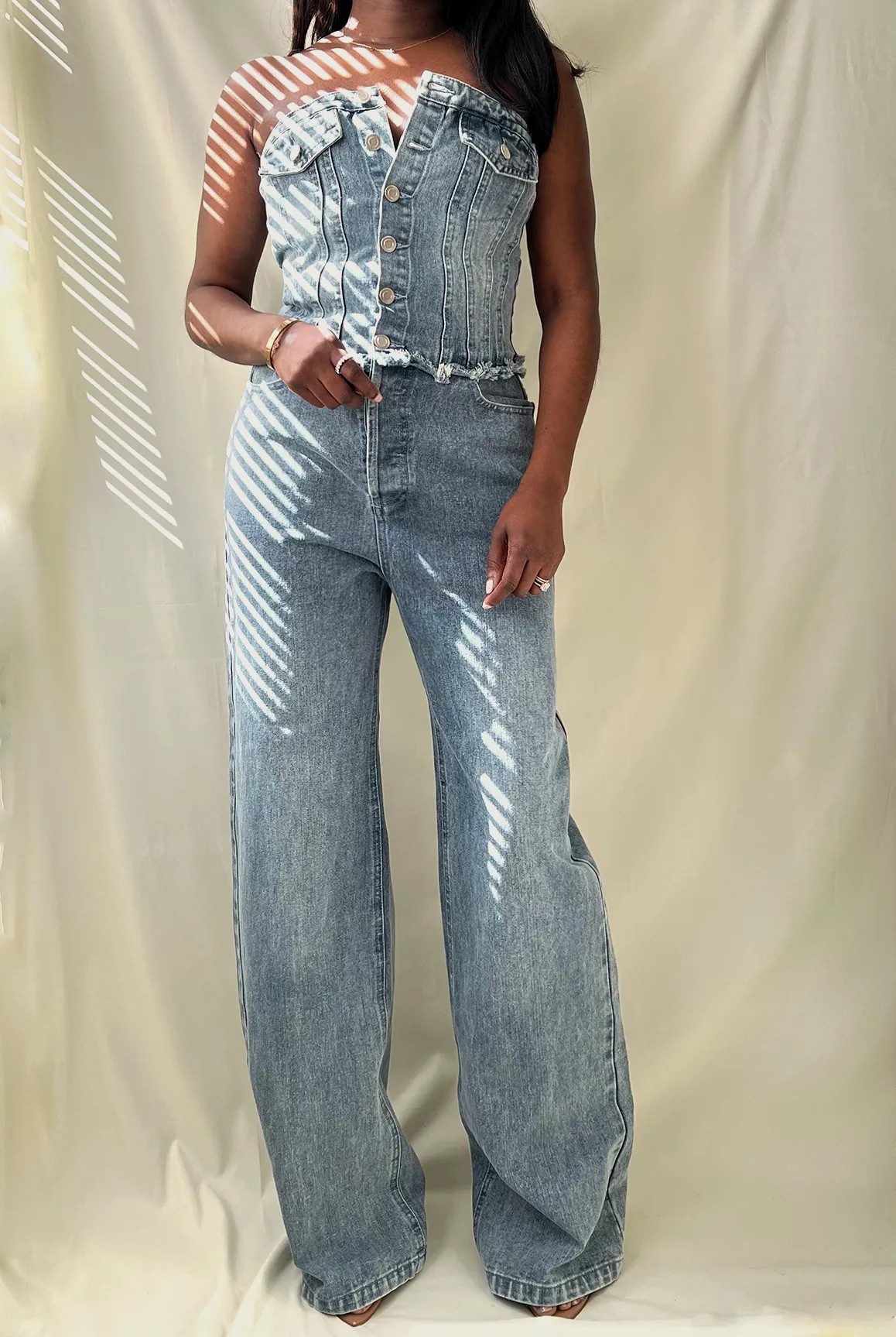 Denim Strapless Jumpsuit