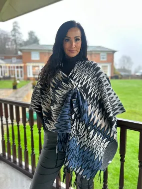 Denim Zig Zag Wrap Over Poncho Ruby