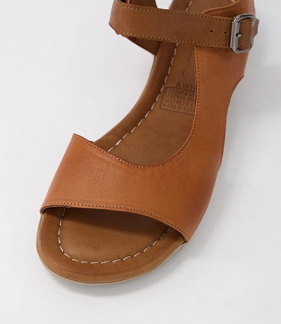 DIANA FERRARI Awin Tan Dark Tan Leather Sandals