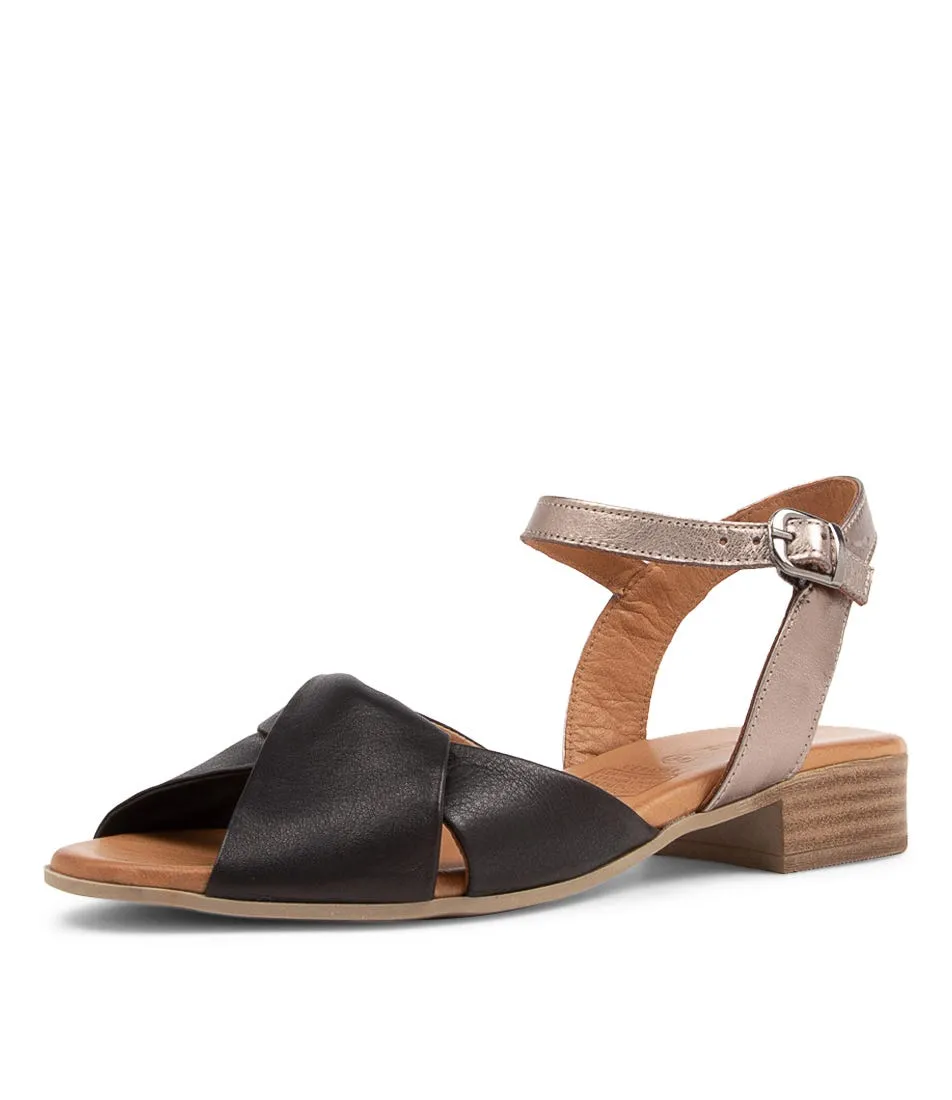 DIANA FERRARI Ceratar Black Pewter Leather Sandals