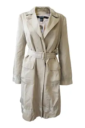 DKNY Cream Cotton Knee Length Belted Trench Coat (14)