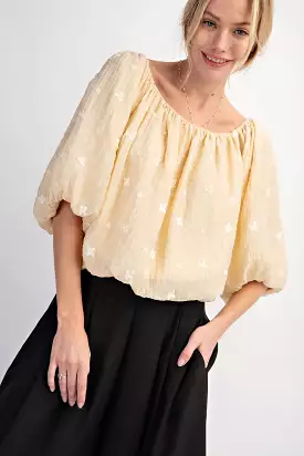 Easel Puff Sleeve Embroidery Poly Crepe Top