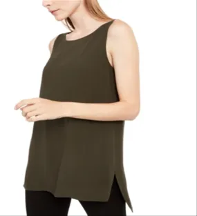 Eileen Fisher Women's Sleeveless High Low Silk Top Brown Size Medium