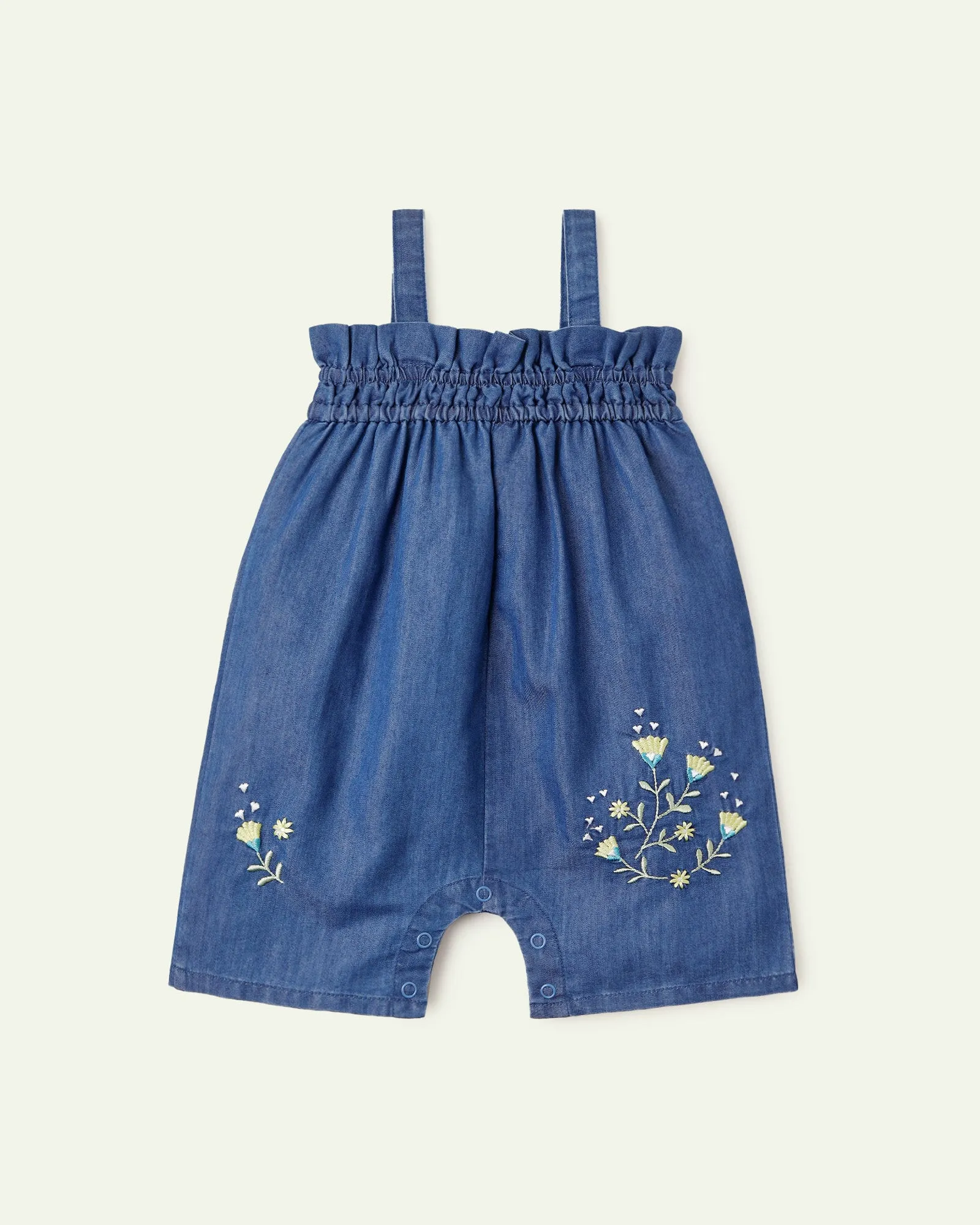 Embroidered Denim Romper