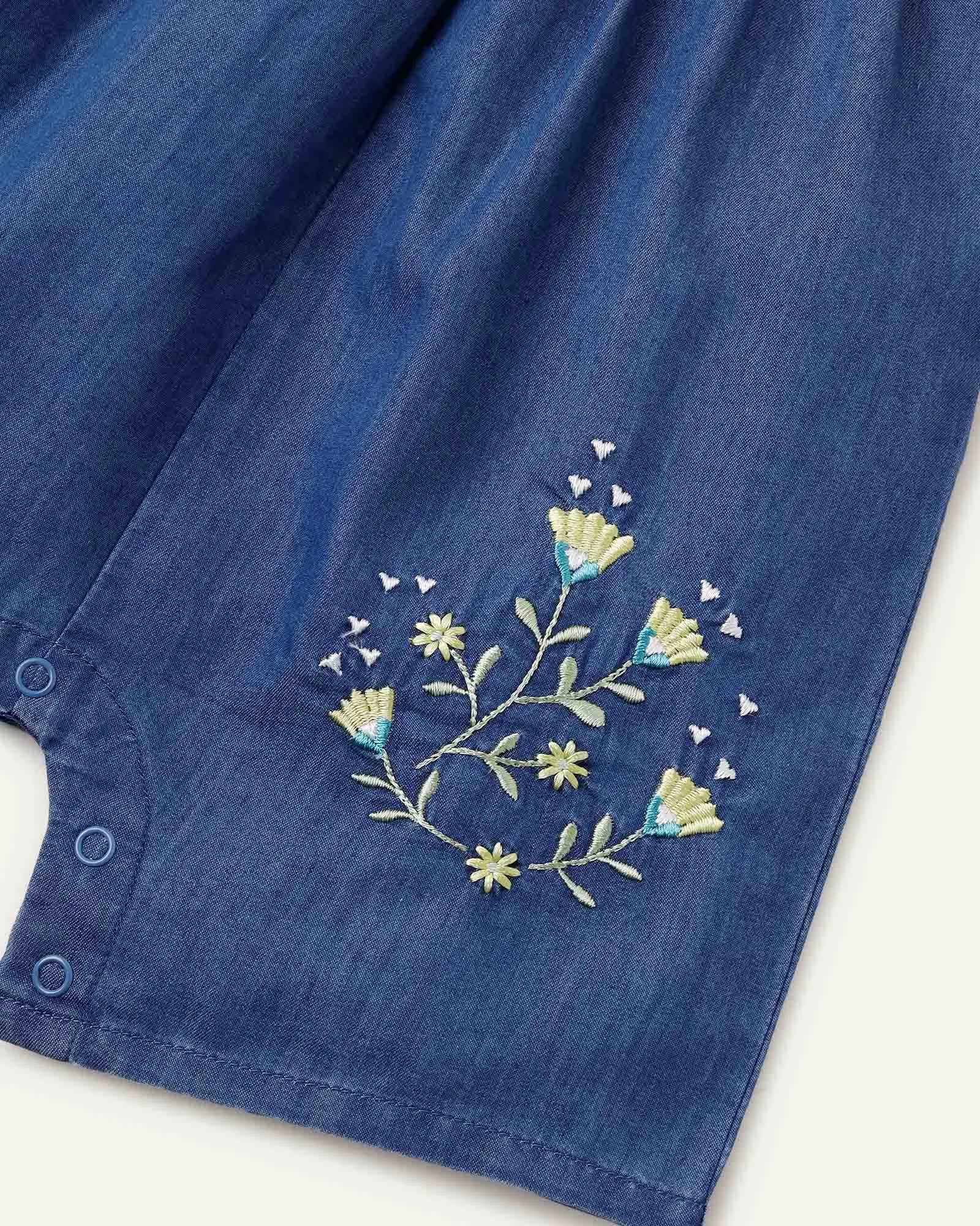 Embroidered Denim Romper