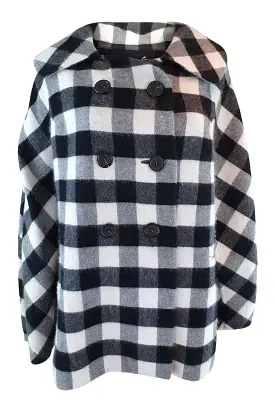 ERMANNO SCERVINO Cashmere Black White Checked Cape Coat (IT 42)