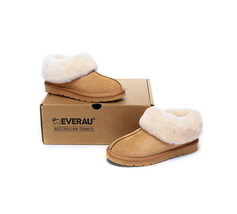 EVERAU UGG Sheepskin Wool Suede Ankle Slippers Homey