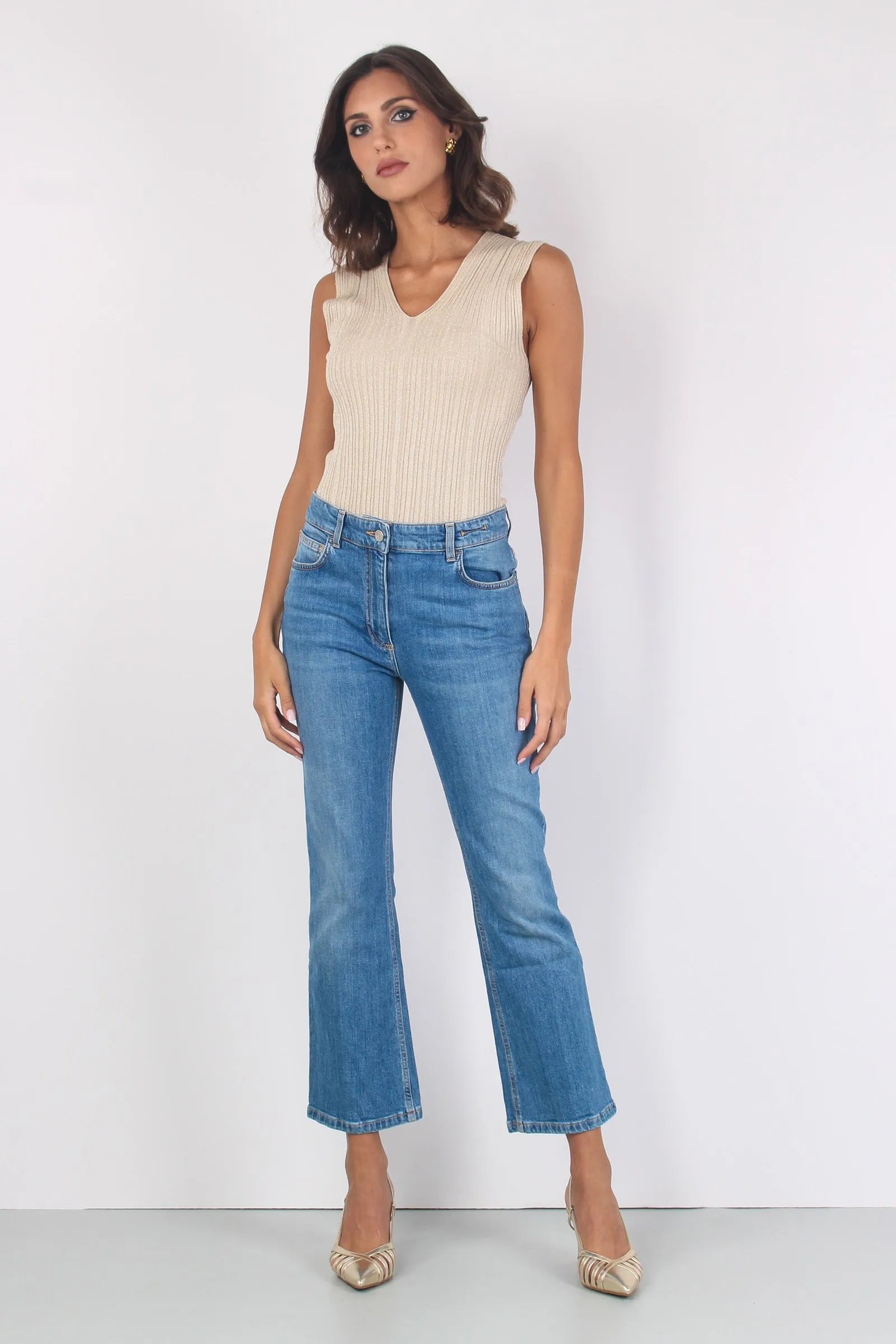 Fcrop Denim Stretch Trombett Blue Denim