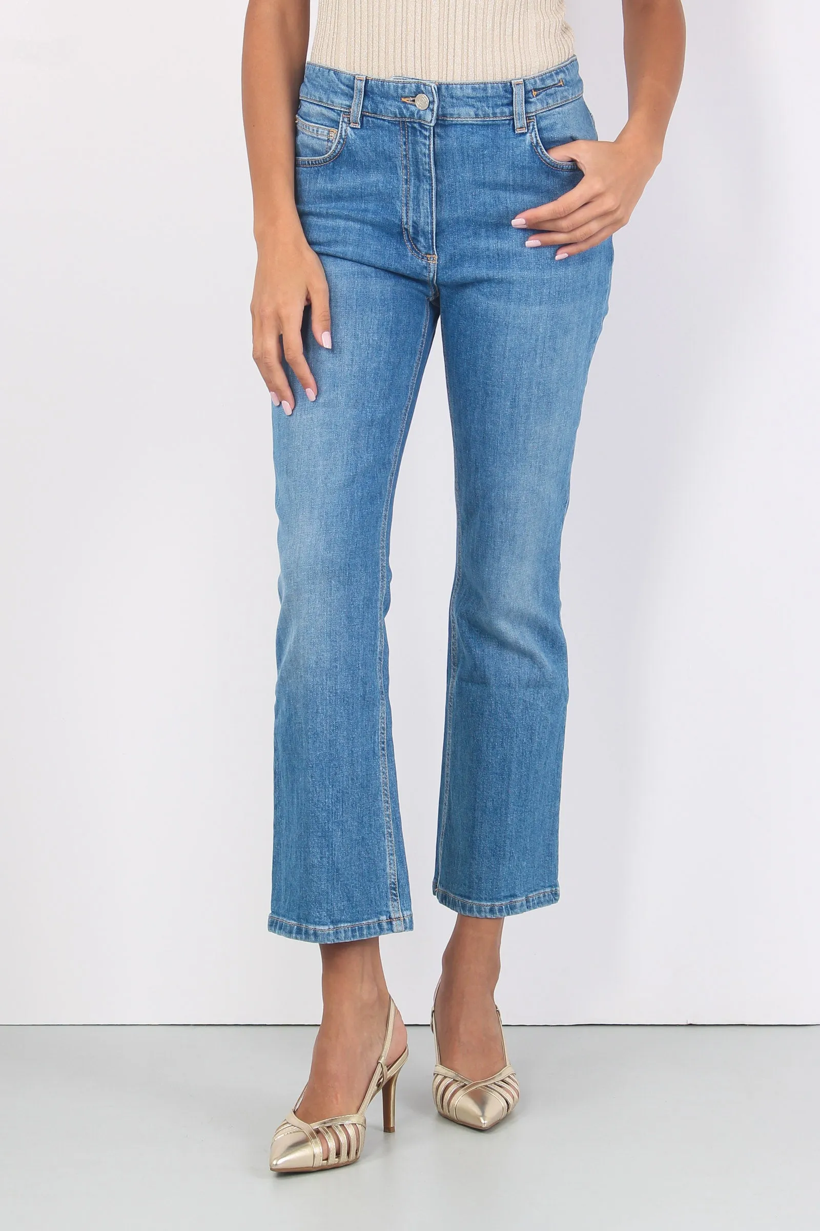 Fcrop Denim Stretch Trombett Blue Denim