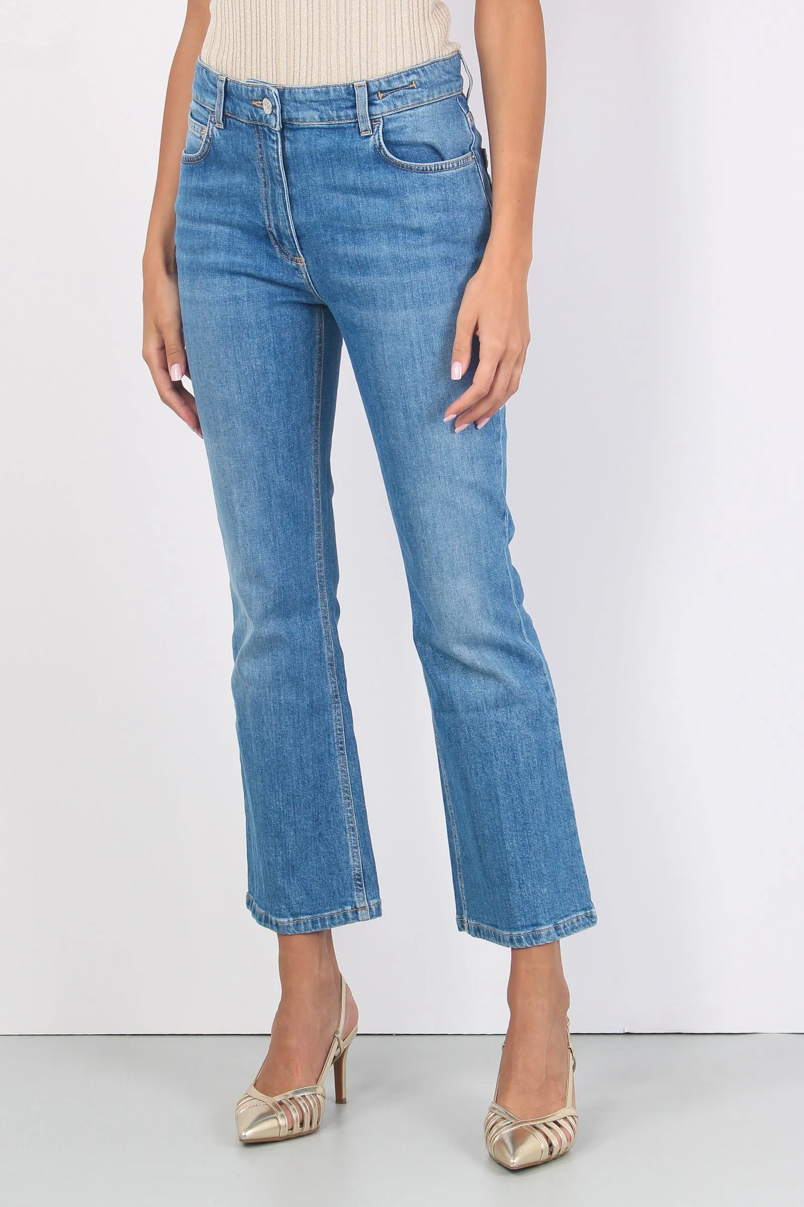 Fcrop Denim Stretch Trombett Blue Denim