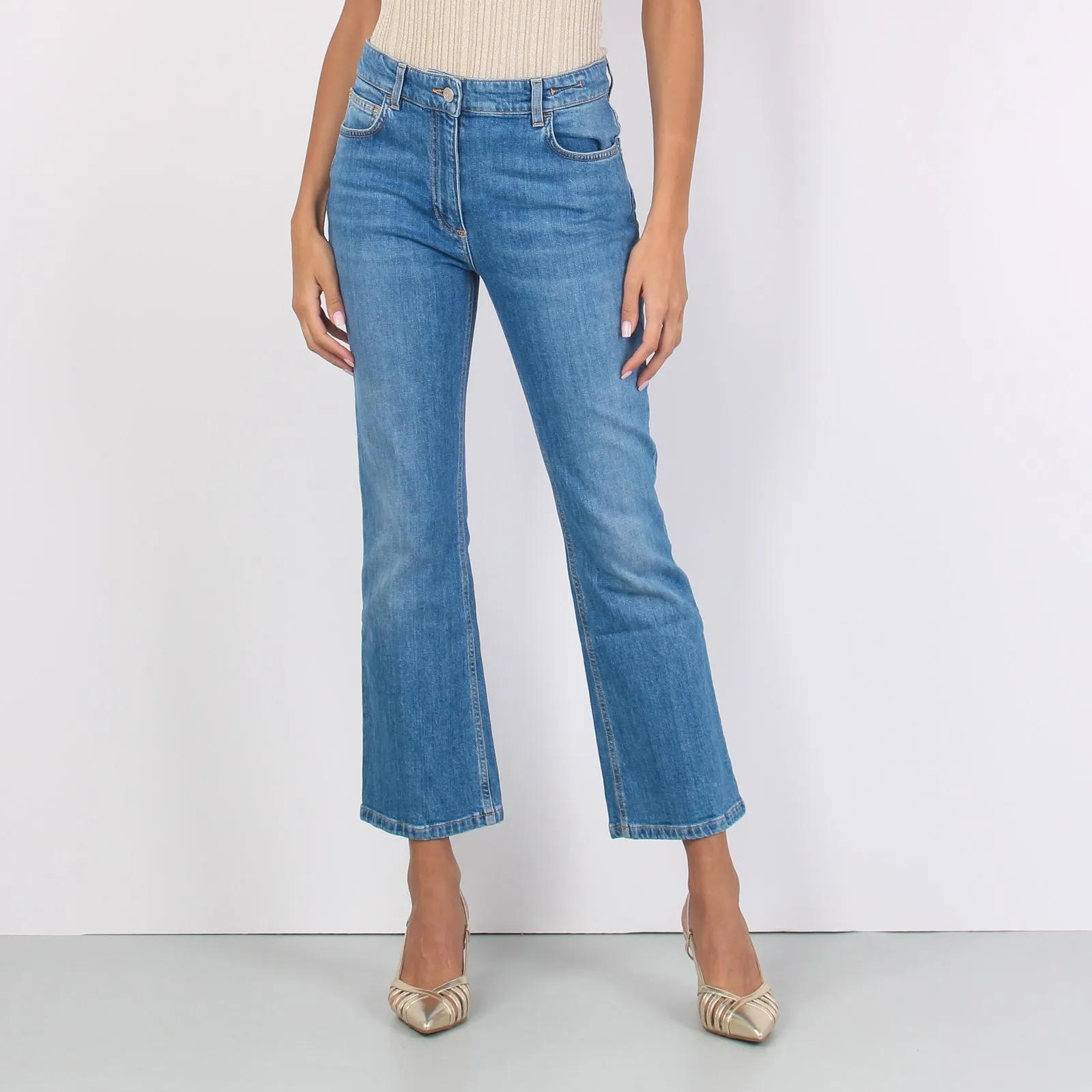 Fcrop Denim Stretch Trombett Blue Denim