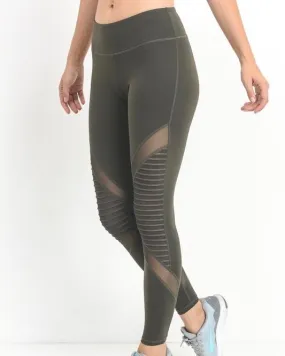 FINAL SALE - Active Hearts - Moto Block Mesh Full Length Sports Leggings in Olive