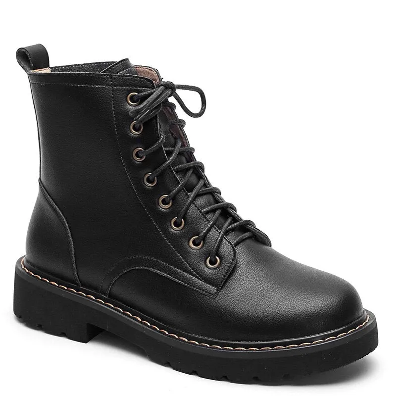 Full Nature Genuine Leather Womens Boots / Female Lace-Up Platform Autumn/Winter Ankle Boots