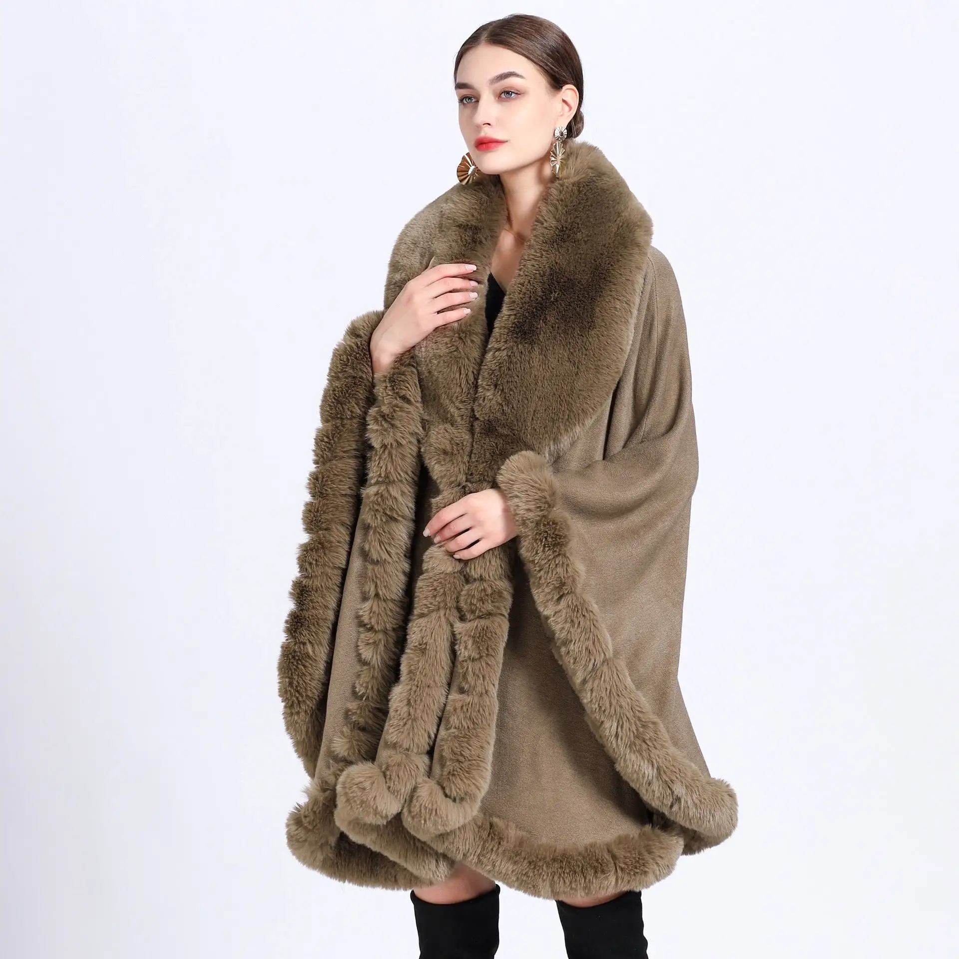 Fur Collar Shawl Cape Knitted Cardigan Baggy Coat