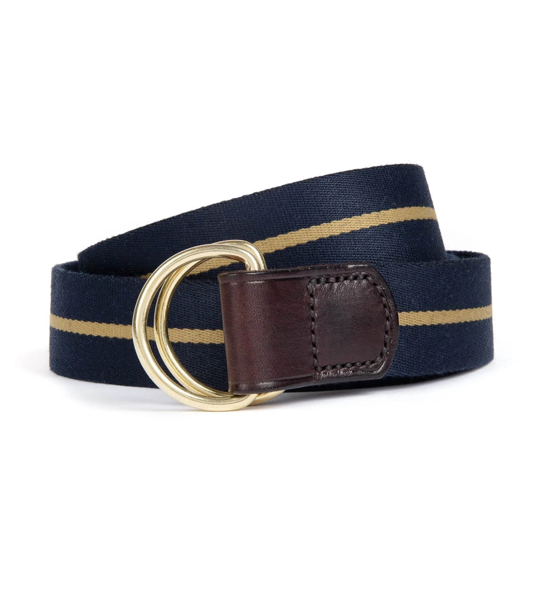 Hardy & Parsons D-Ring Canvas Belt: Navy Stripe