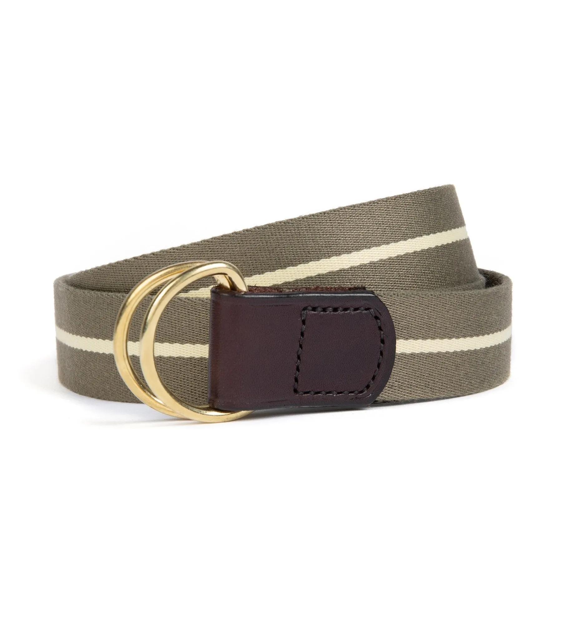 Hardy & Parsons D-Ring Canvas Belt: Olive Stripe