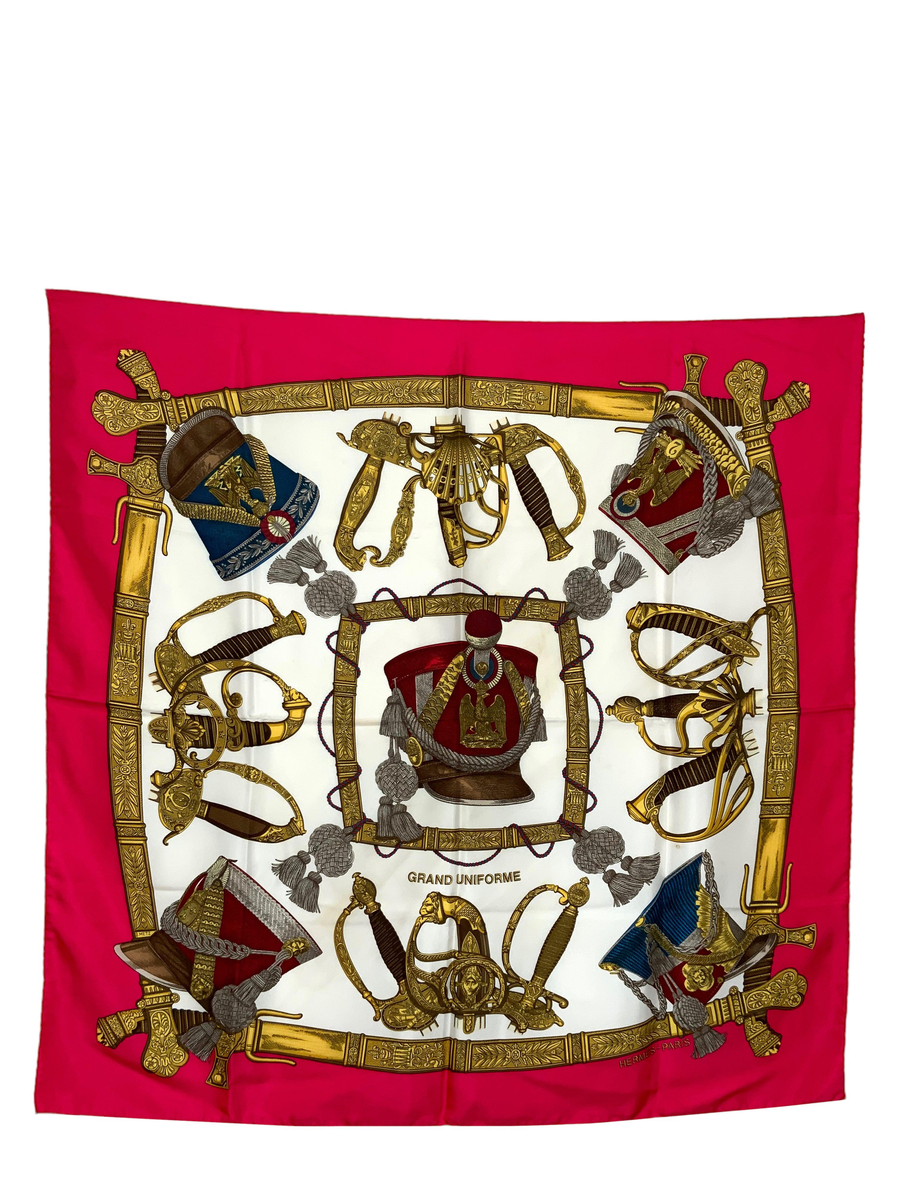 HERMES Grand Uniforme Silk Scarf 90