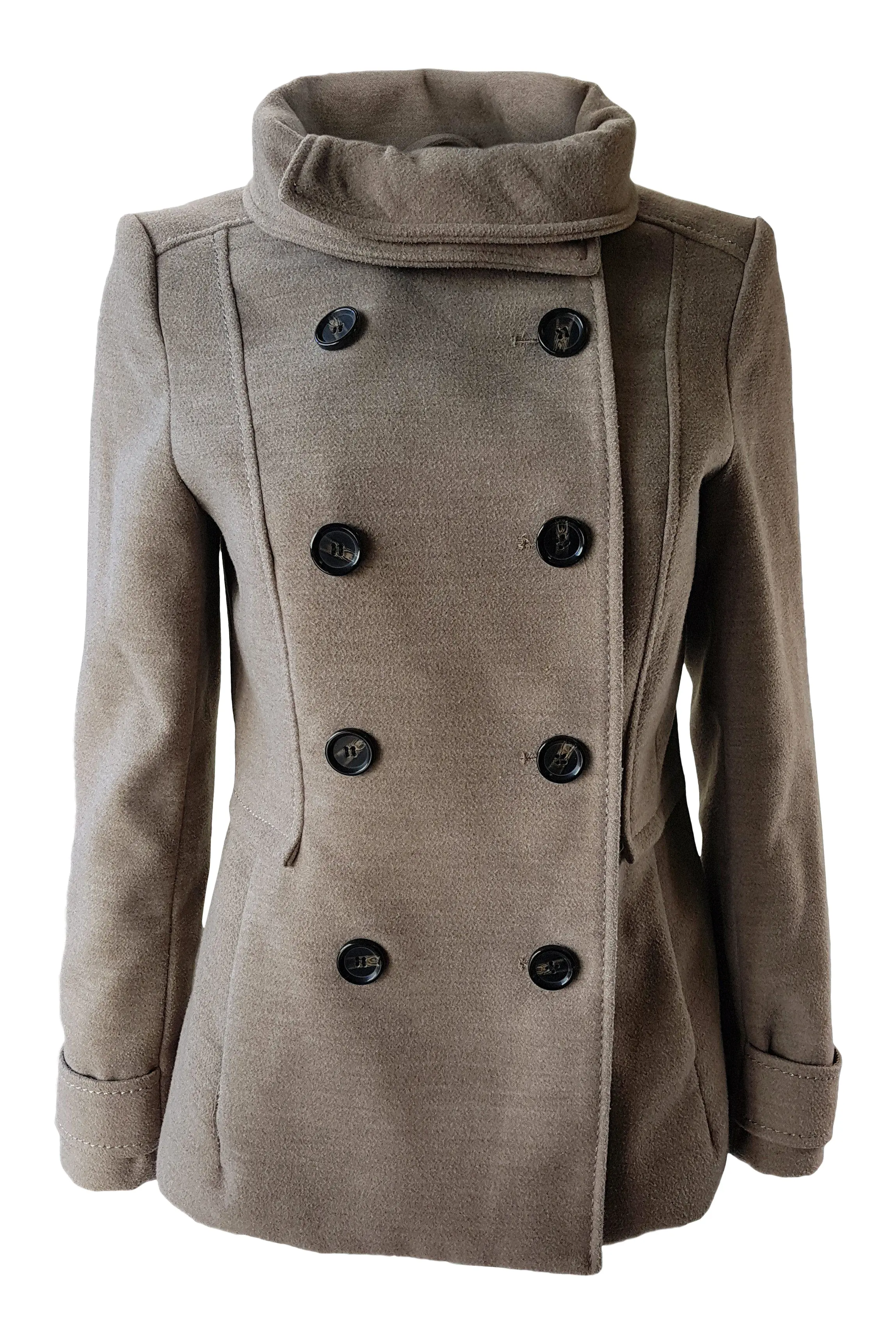 H&M 1990s Vintage Tan Brown Women's Double Breasted Pea Coat (36)