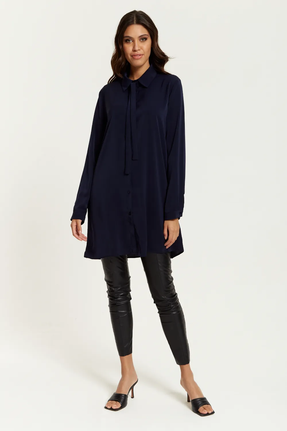 Hoxton Gal Oversized Tie Detailed Shirt Tunic