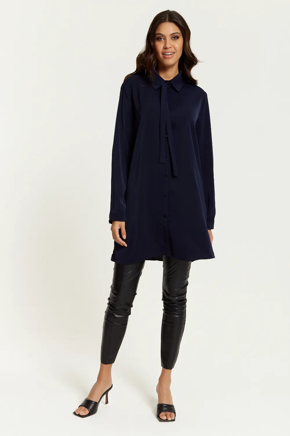 Hoxton Gal Oversized Tie Detailed Shirt Tunic